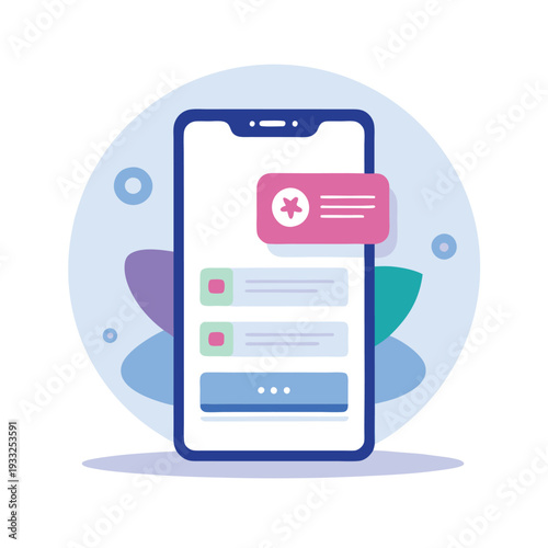 Mobile app displaying a notification with a message and chat interface.