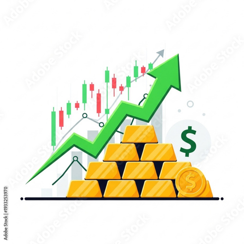 Gold bar investment economic growth and market trend illustration
