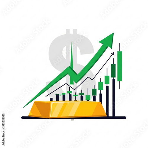 Gold stock market increase and commodity trading vector