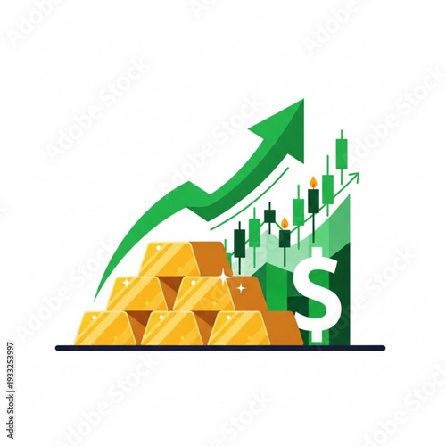 Bullion value inflation concept with upward green arrow