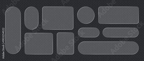 Translucent glass panels, frosted clear banners. Clean interface layout frames for app and website design.