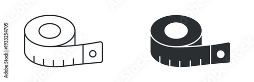Measuring Tape Roll Icon Set, Tailor Measurement Line and Solid Vector Illustration