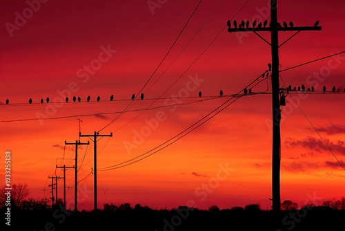 The Dance of Light and Power - A Sunset Symphony with Birds