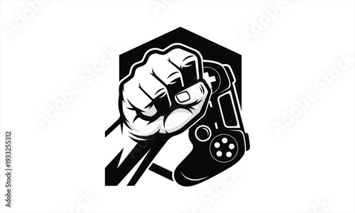 Fist holding a video game controller in a powerful and determined gesture.