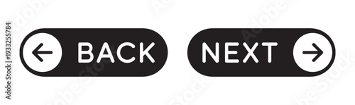 Back and Next Button User Interface, navigation controls, flat vector icons, website and app UI elements set