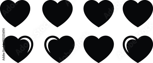 Black heart silhouettes, glossy highlight, visual puzzle, pattern recognition, love concept, attention detail, design element, romantic symbol, illustration, diversity
