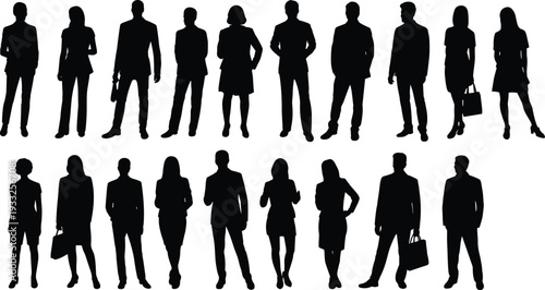 Business silhouettes, corporate diversity, professional attire, office workers, teamwork, career growth, HR resources, business presentation, workplace culture, modern employment, success