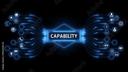 Business Capability interface showcasing corporate performance dashboard with secure operational management system and advanced digital technology concept 4K animation video