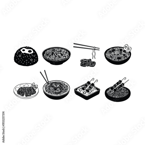 Assortment of japanese cuisine illustrations ramen sushi and yakitori