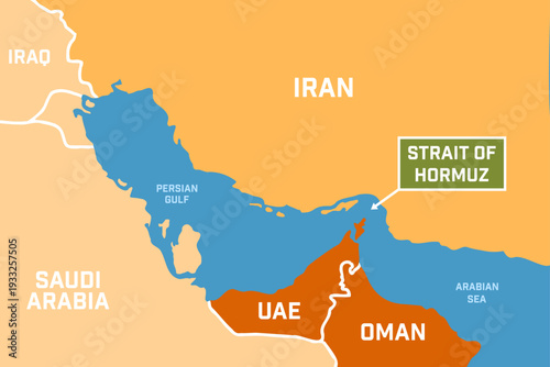 Map showing the Strait of Hormuz, chokepoint for global oil transport.