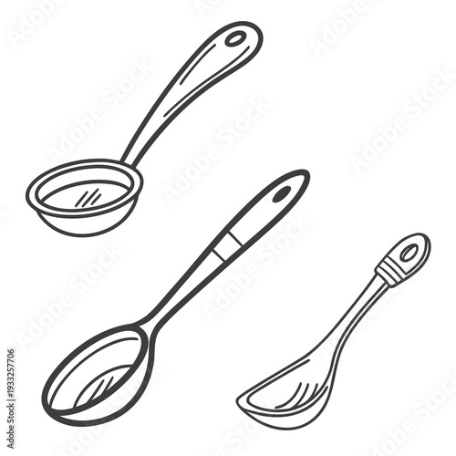 Hand drawn kitchen ladle and spoon collection for domestic cooking illustration recipe books culinary blog graphics and restaurant menu decorations