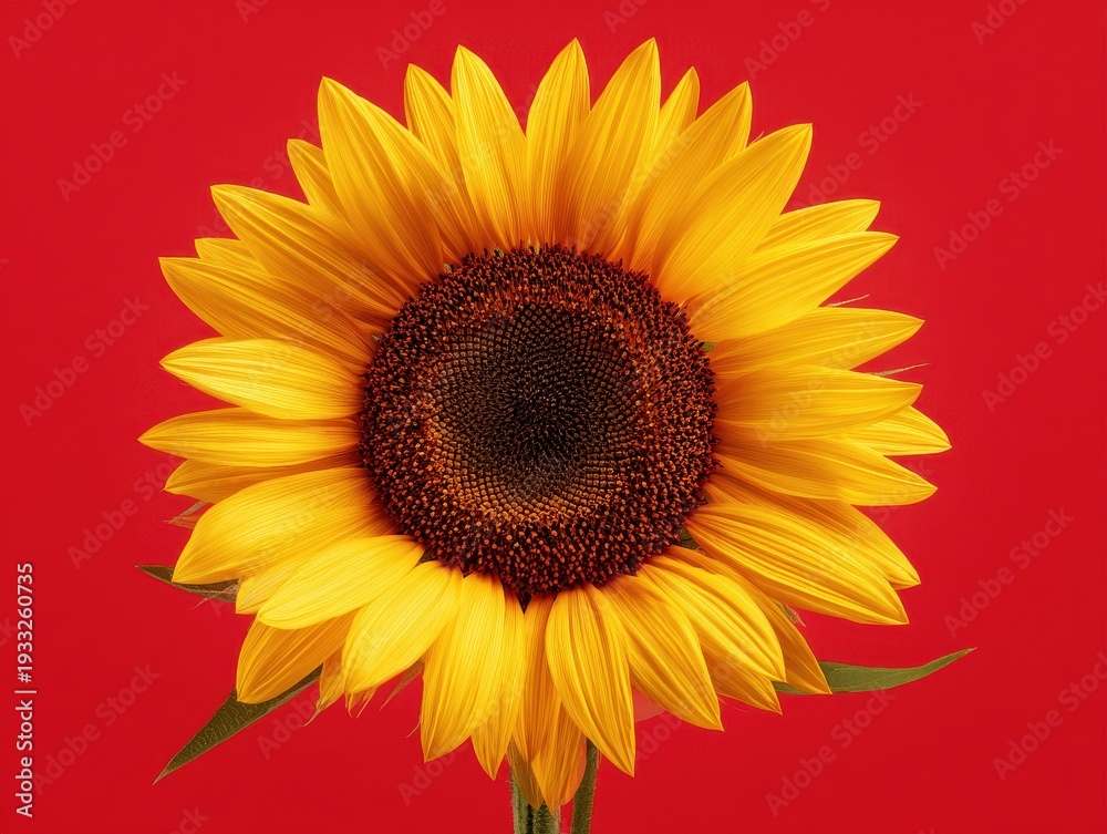 Obraz premium sunflower head bright isolated on a red background