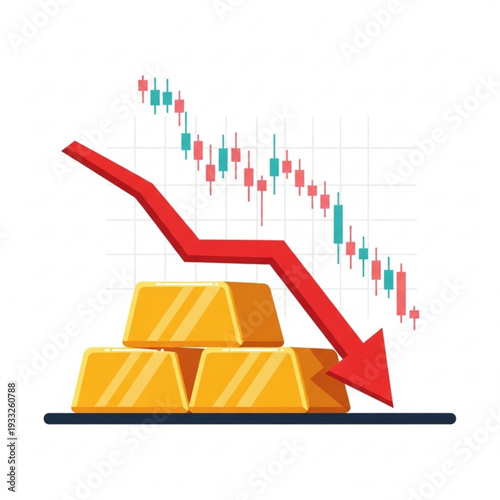 Bullion value deflation concept with downward red arrow