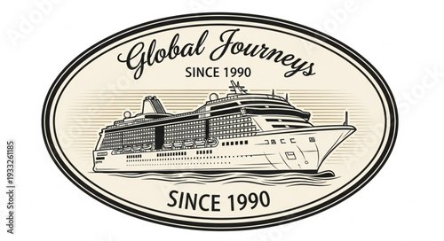 Global Journeys cruise ship logo since 1990, travel agency design.