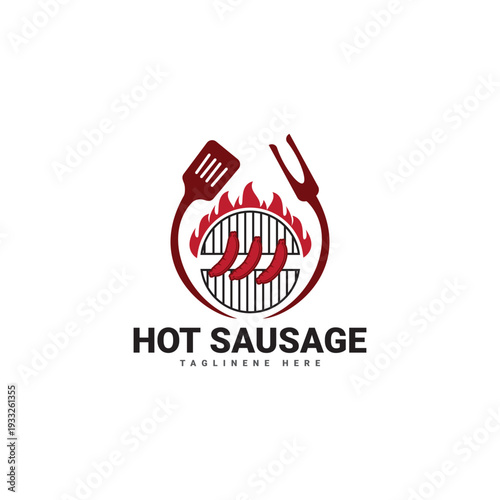 Hot sausage logo grill sausage vector template