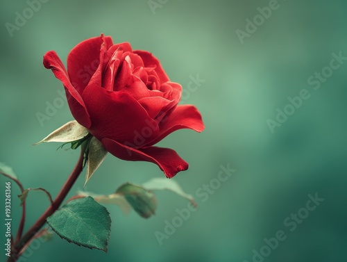 red rose single bloom isolated on a green background