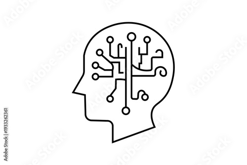 The image is a minimalist vector illustration showing the profile of a human head in silhouette.