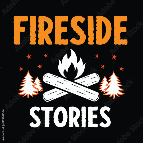 Fireside Stories Retro Camping Campfire T-Shirt Design