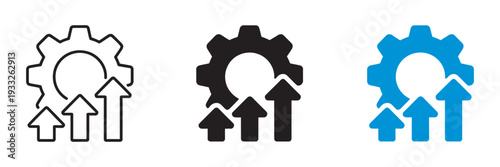 Gear Icon with Three Upward Arrows, business growth, progress and improvement vector illustration