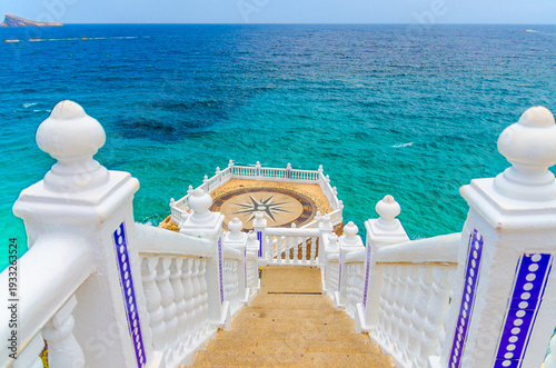 Mediterranean Balcony Balcon del Mediterraneo in El Castell Old town Benidorm city historic centre and Benidorm bay Mediterranean Sea azure turquoise water in summer day, Valencian Community, Spain