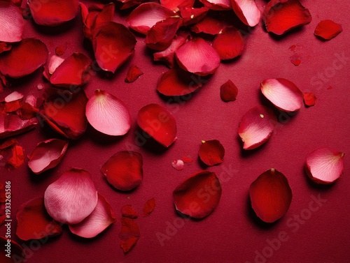 rose petals scattered isolated on a green background