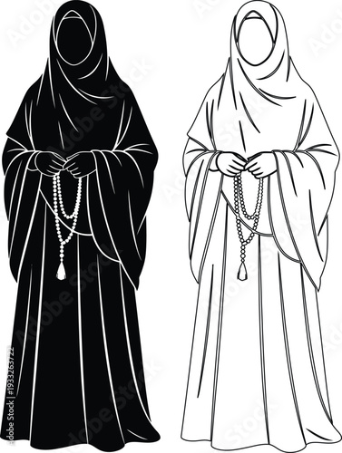Historical illustration of traditional islamic garments worn by women