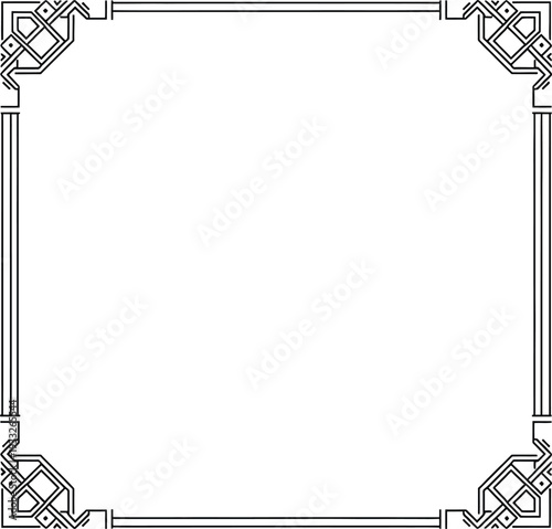 Elegant geometric frame with intricate corner designs resembling celtic knots Vector