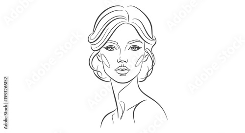Sophisticated Woman Line Art Portrait, Minimalist Vector Drawing, Beauty and Fashion Outline Illustration