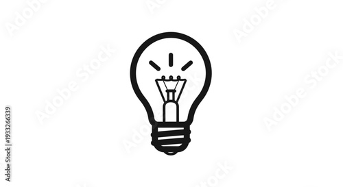 Glowing light bulb icon, symbol of brilliant ideas, innovation, creativity, problem-solving, and inspiration. Line art graphic.