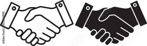Black and white handshake with detailed line showing two hands shaking firmly also transparent background
