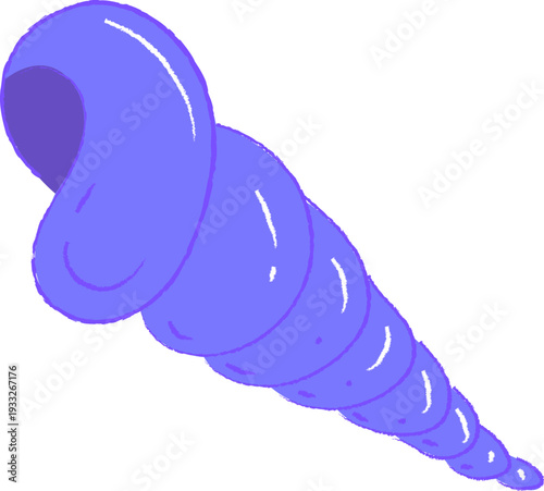 Hand Drawn Purple Spiral Seashell Illustration on White