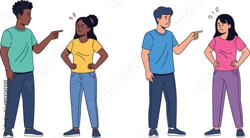 Set of Couples Arguing and Disputing, Relationship Conflict and Communication Problems Concept Vector Illustration