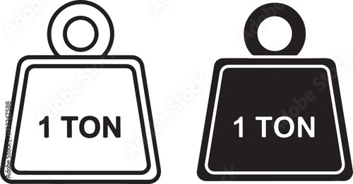 Black and white of one ton weights with text labels also transparent background