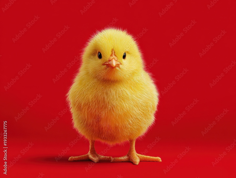Obraz premium easter chick small yellow isolated on a red background