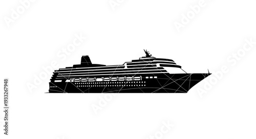 Cruise ship silhouette against a white backdrop, a vessel for travel and adventure on the sea.