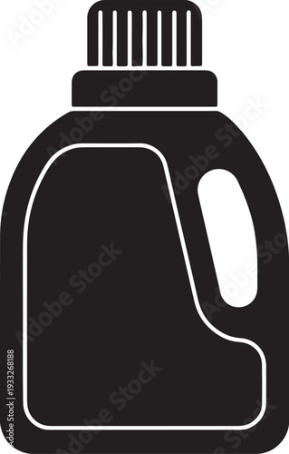 Black and white silhouette of a laundry detergent bottle with handle and cap also transparent background