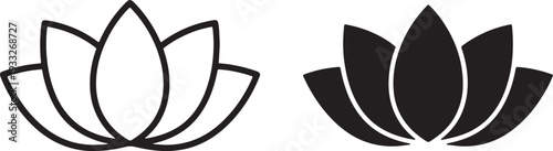 Black and white stylized lotus flower with overlapping petals also transparent background