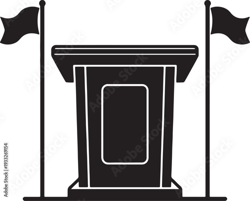 Black podium with two waving flags on white background also transparent background lectern stage speech