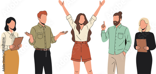 Group of diverse young professionals in stylish casual business outfits