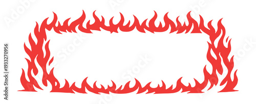 Red flame border frame with burning fire elements isolated on transparent background