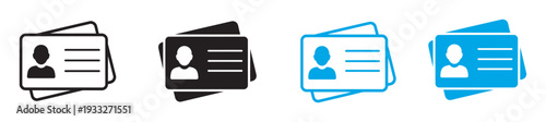 ID Card and Driver's License Identification Icon, identity verification symbol, black and blue vector illustrations