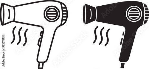 Two black and white hair dryers blowing warm air also transparent background heat