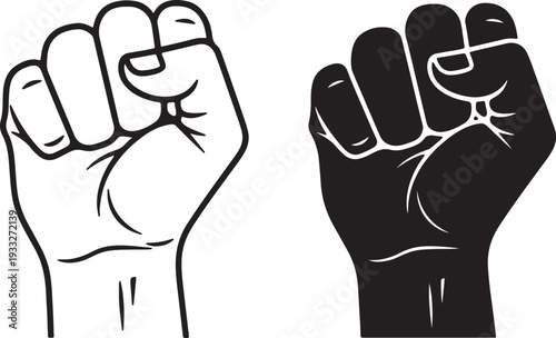 Two clenched fists in white and black colors also transparent background white fist black fist hand
