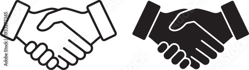 Two handshake one outlined in black and white and one solid black also transparent background