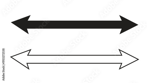 Horizontal Double-Ended Arrows: Black and Outline Versions for Directional Concepts