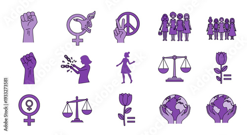 Feminism Equality Symbols and Icons Set.