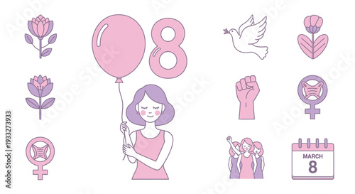 International Womens Day Illustration with Symbols.