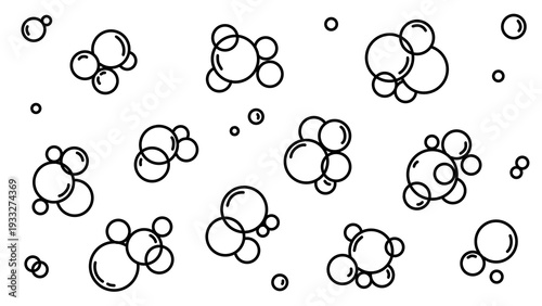 Black and White Outline Illustration of Bubble Clusters, Minimalist Style - Transparent Background