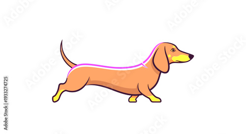 Cute cartoon dachshund dog illustration walking. Adorable pet animal character with a long body and short legs, vector graphic.