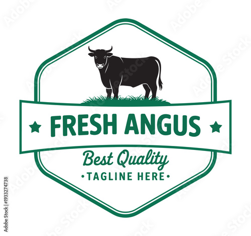 Cattle Farm Livestock Emblem, Angus cattle illustration, agricultural farming logo, vintage vector design